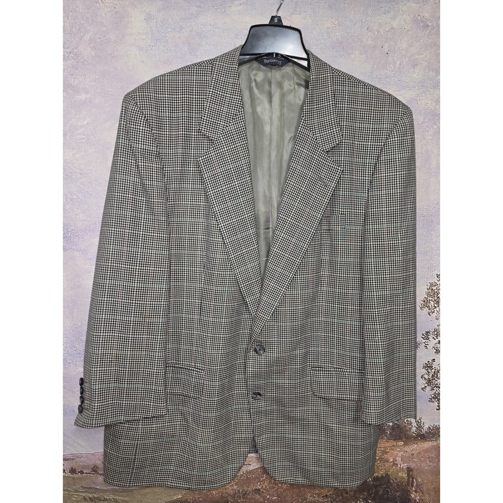 Vtg Burberrys Men's Gray Houndstooth Check Camel Hair Wool Sport Coat Blazer